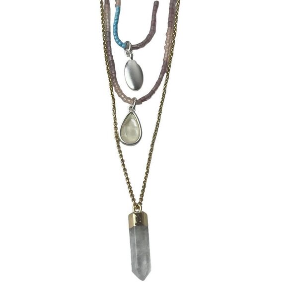 NWT LUCKY BRAND Two-Tone Beaded Layered Pendant Necklace, 16"+ 2" extender - Picture 3 of 6